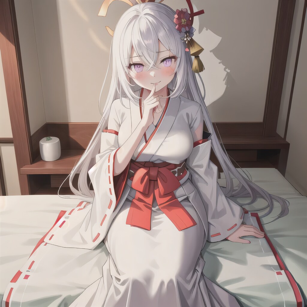 白髪ロングで巫女服の少女３