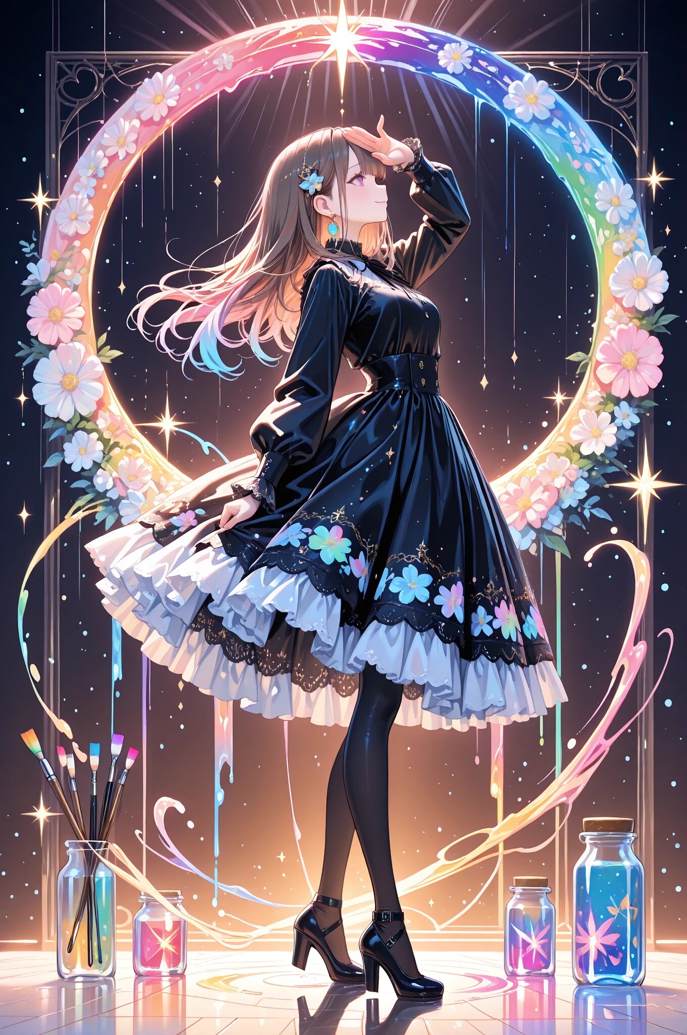 虹色の黒ドレス | の人気AIイラスト・グラビア