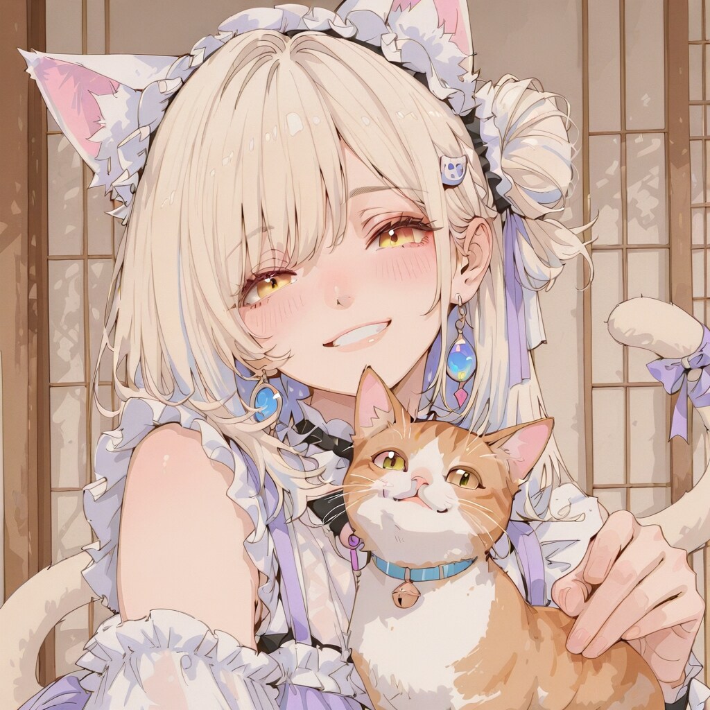 金髪ギャル 猫耳としっぽ（子猫付き） | の人気AIイラスト・グラビア