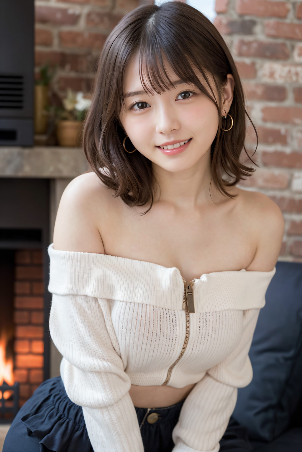 オフショルダーニット