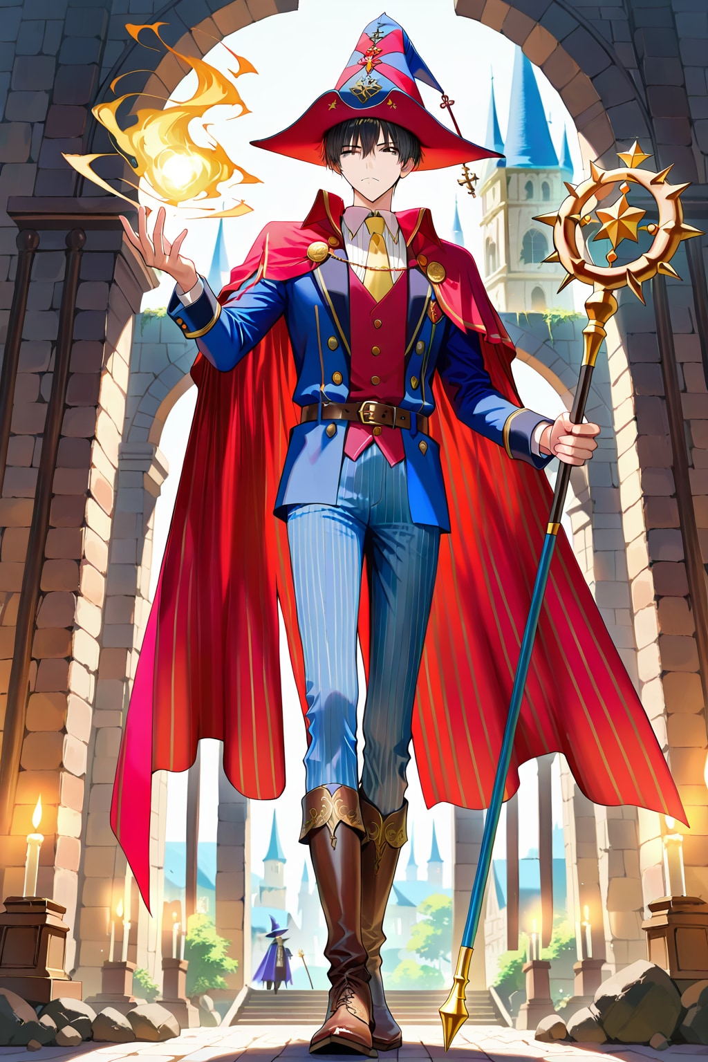 アニメ風、ファンタジーな遺跡地下、大きな男性魔導師1-1-1-2-2-2