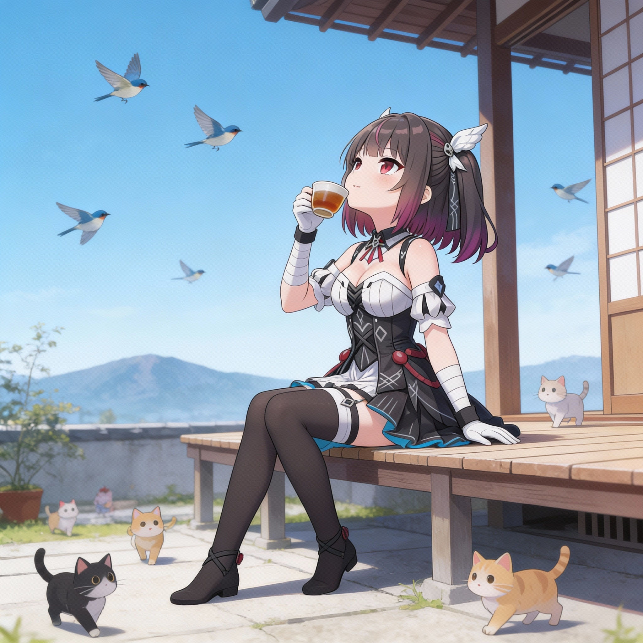 縁側で日向ぼっこをするミテルちゃん | の人気AIイラスト・グラビア