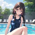 眼鏡三つ編みスク水少女 2枚目