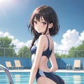 眼鏡三つ編みスク水少女 3枚目