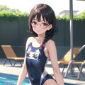 眼鏡三つ編みスク水少女 5枚目