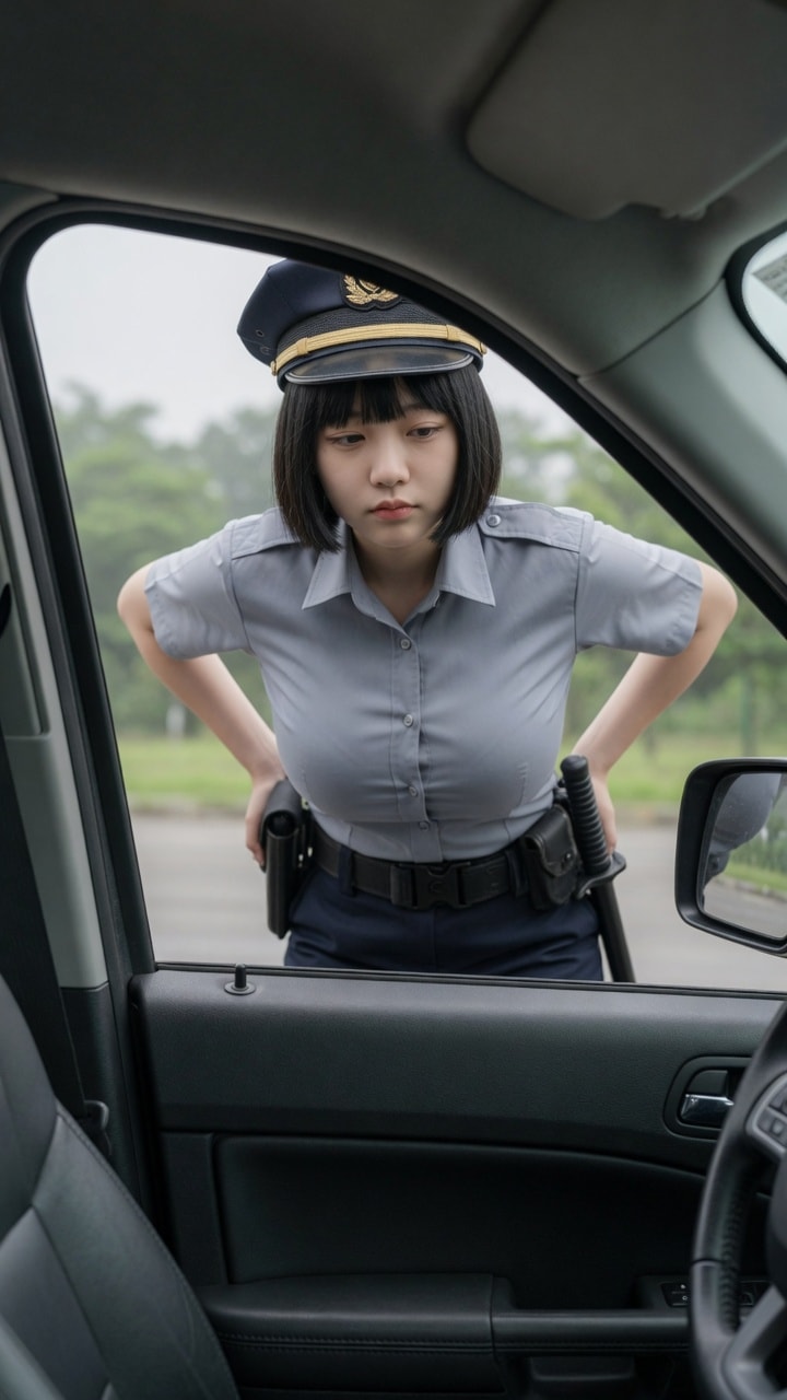 覗き込んでる婦警さん