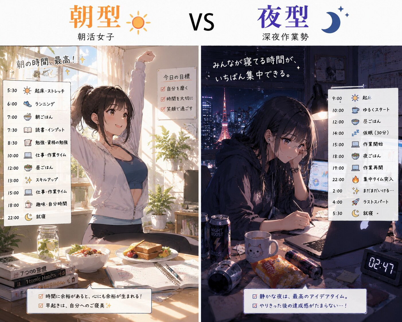 朝型 ↔ 夜型