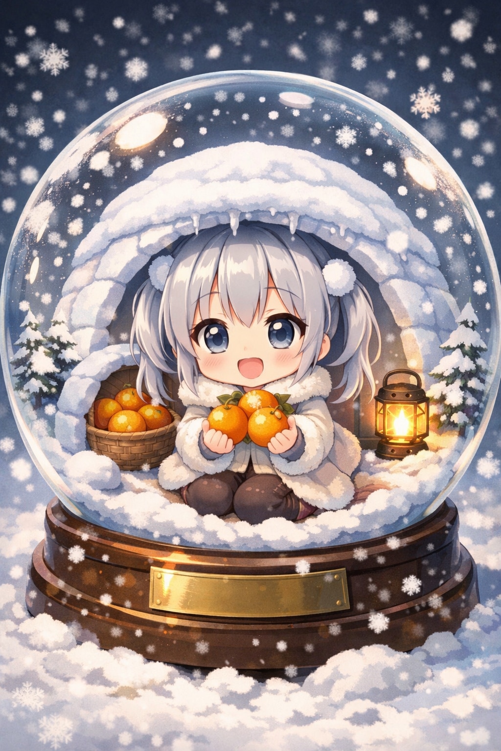 ちびちゃんとかまくらとお蜜柑のSnow globe(GPT-image-1.5版) | の人気AIイラスト・グラビア