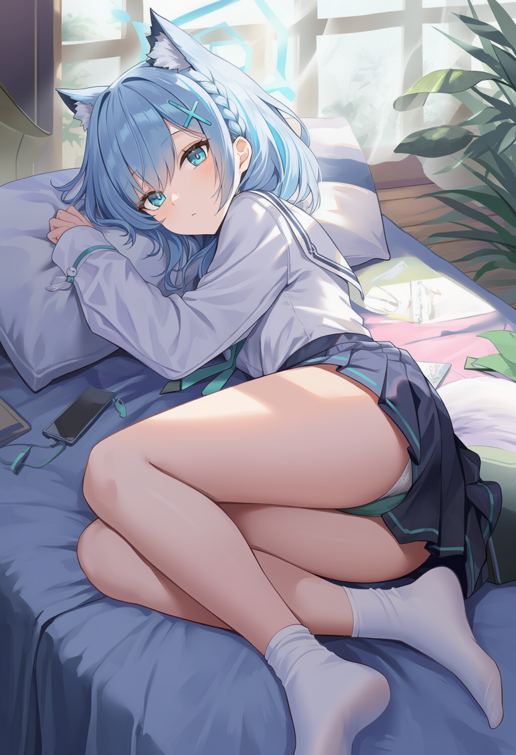 lying on the bed and relaxing