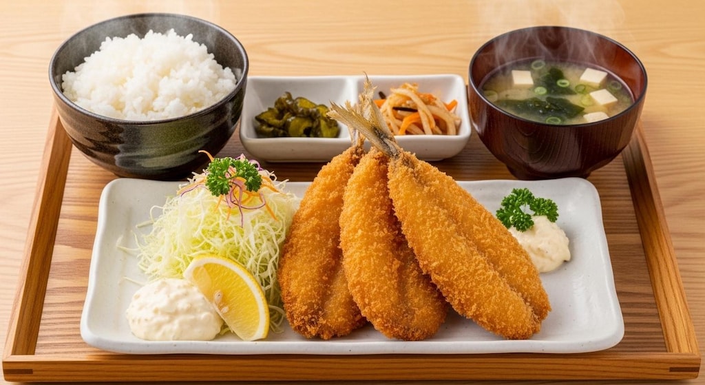摩訶不思議食堂のアジフライ膳