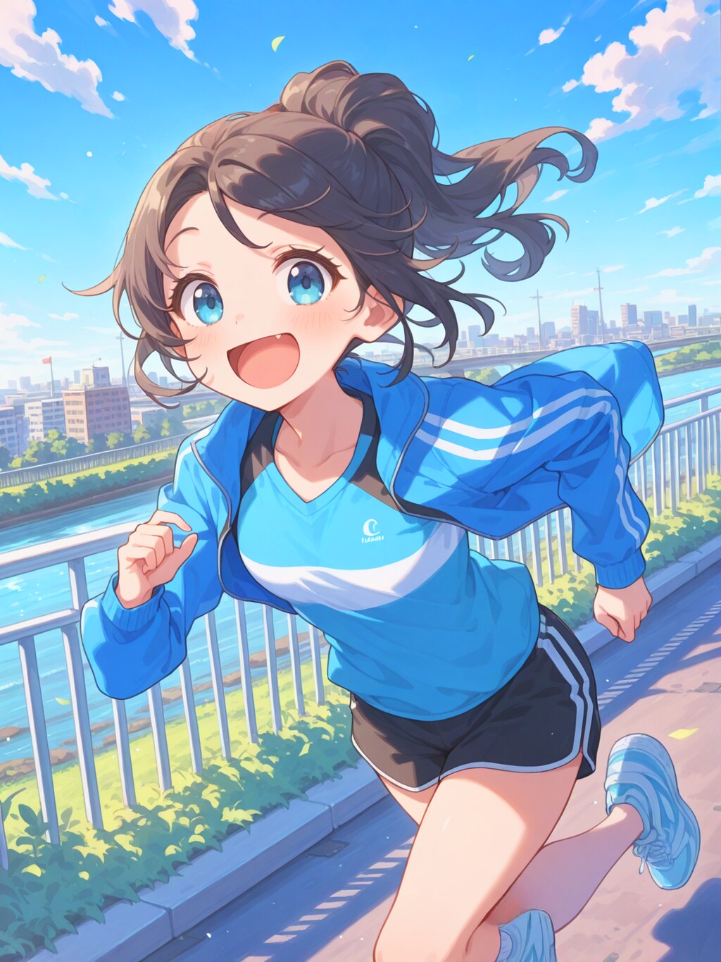 青ストライプジャージ少女