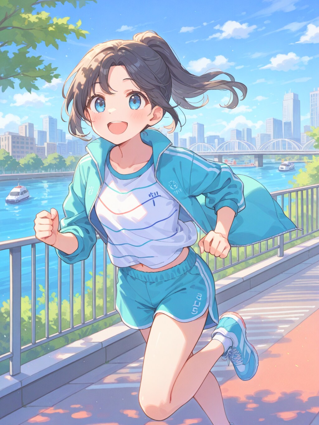 青ストライプジャージ少女