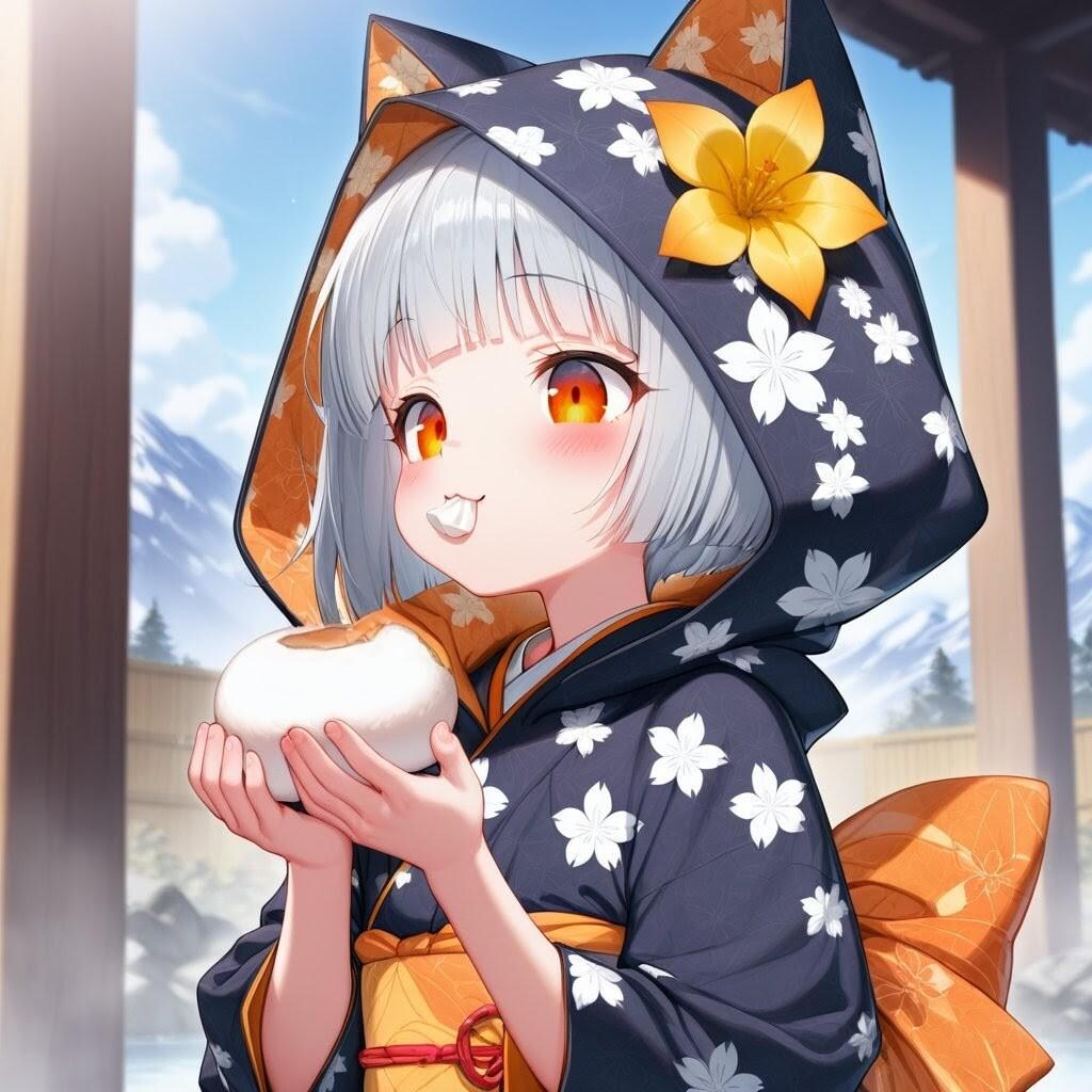 温泉饅頭を食べるフロル