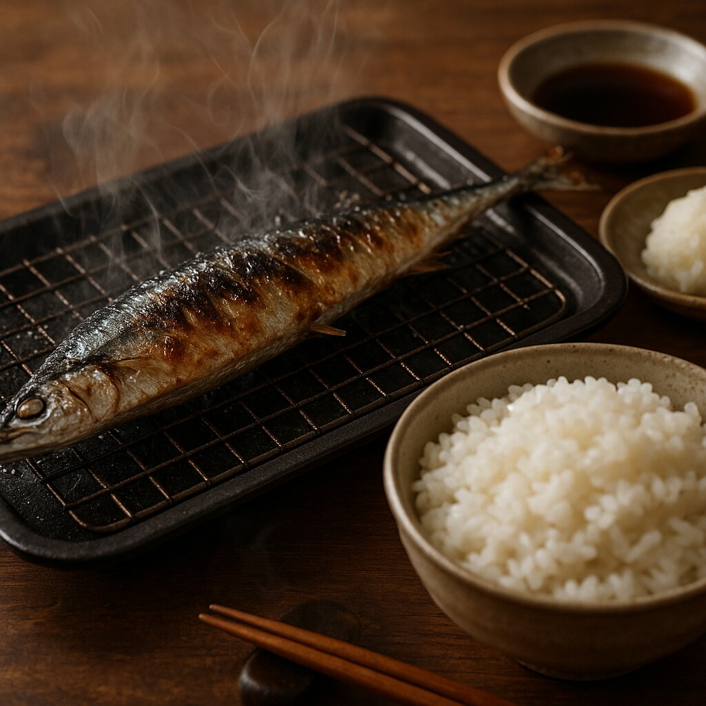 サンマの塩焼きジュウジュウ　大根おろしショリショリッ炊き立てご飯パカッフワッ　ポン酢トットットッ…ハムッ　ハフハフ、ハフッ!! | の人気AIイラスト・グラビア