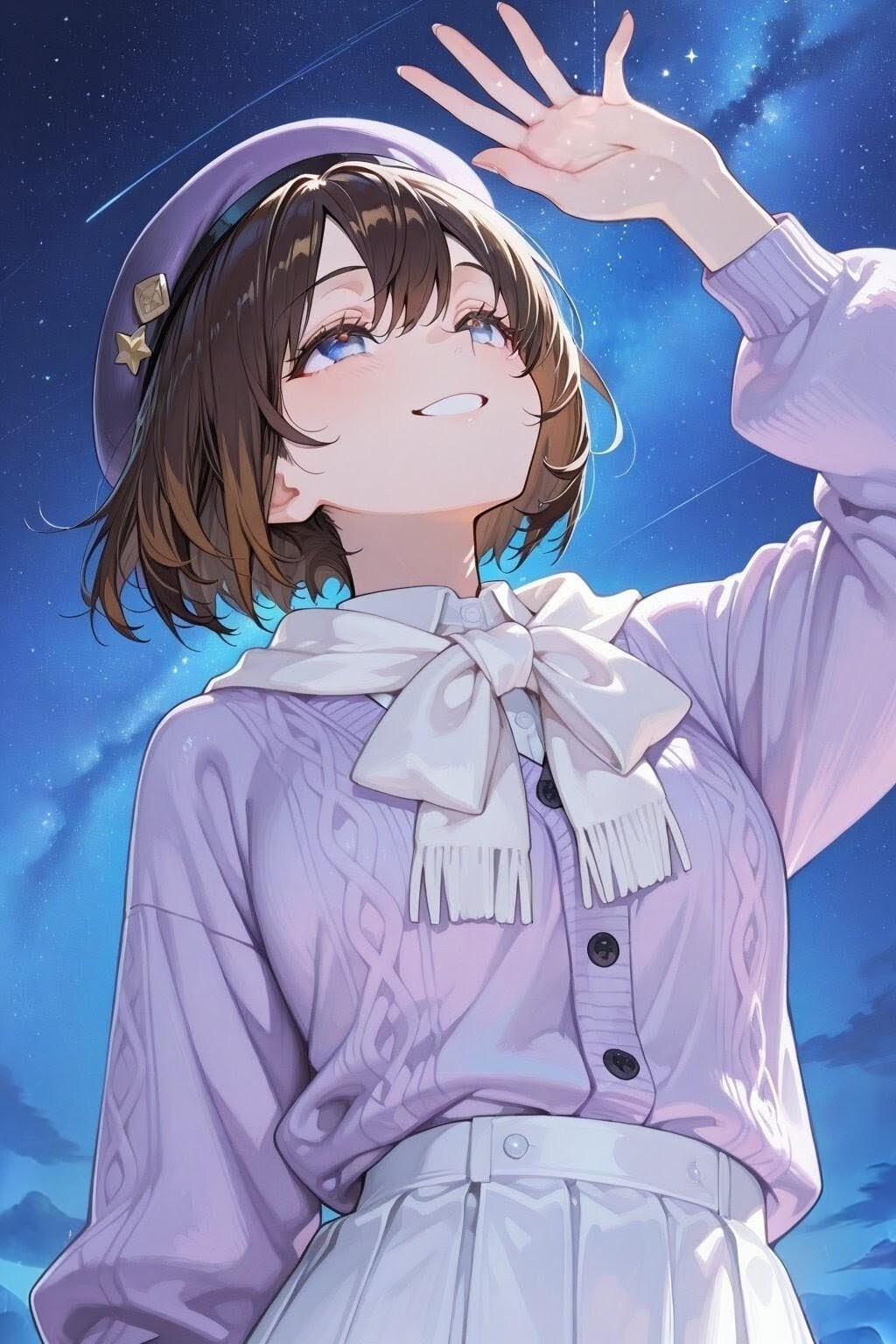 夜空を見上げる