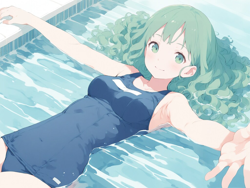 学校のプールで浮かんでる子たち