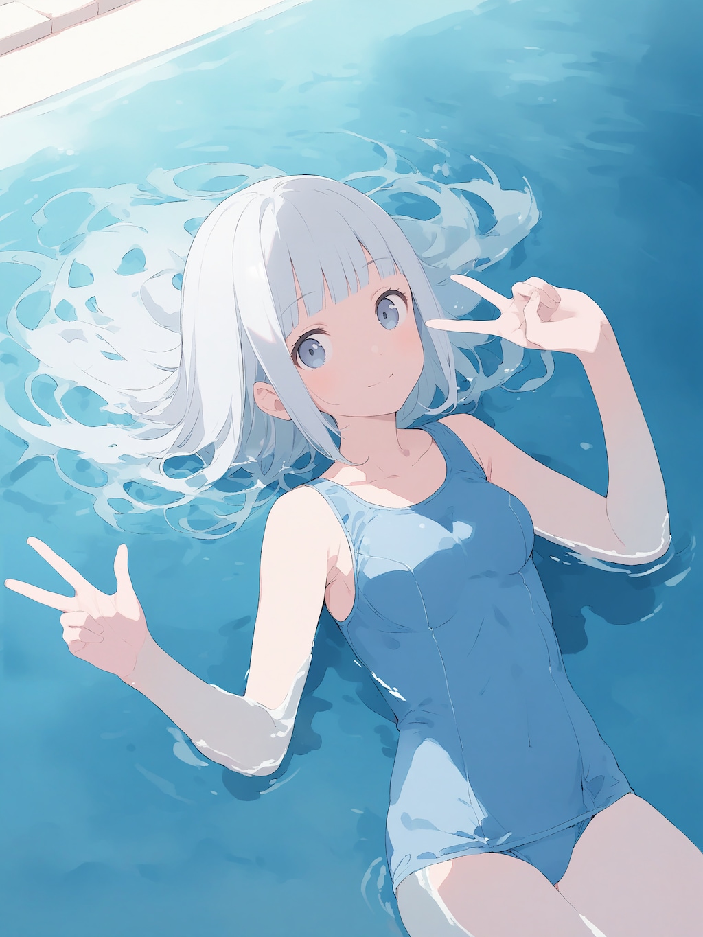 学校のプールで浮かんでる子たち