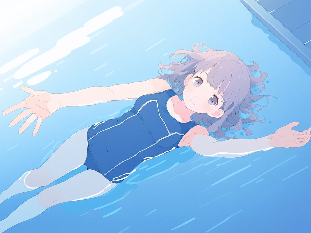 学校のプールで浮かんでる子たち
