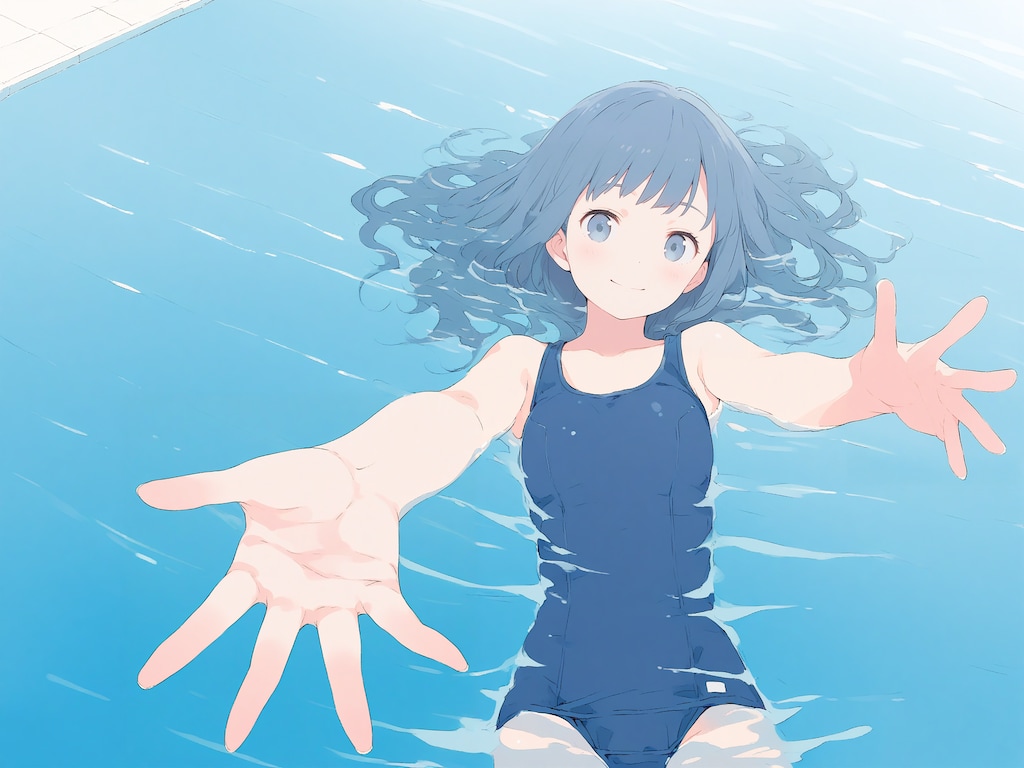 学校のプールで浮かんでる子たち