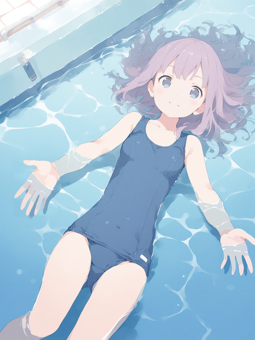 学校のプールで浮かんでる子たち