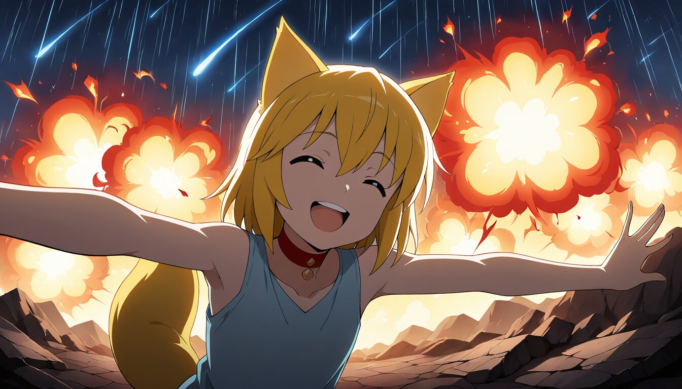 ノリと勢いでプチメテオを唱えたらなんかできちゃったのでそのまま辺り一帯を笑顔で更地にしようと試みるキツネ | の人気AIイラスト・グラビア