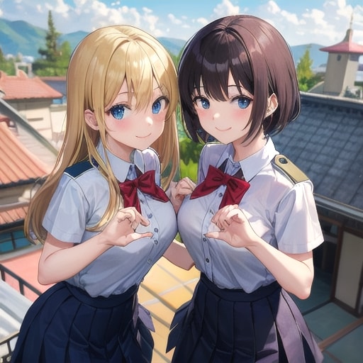 屋上の2人 | の人気AIイラスト・グラビア