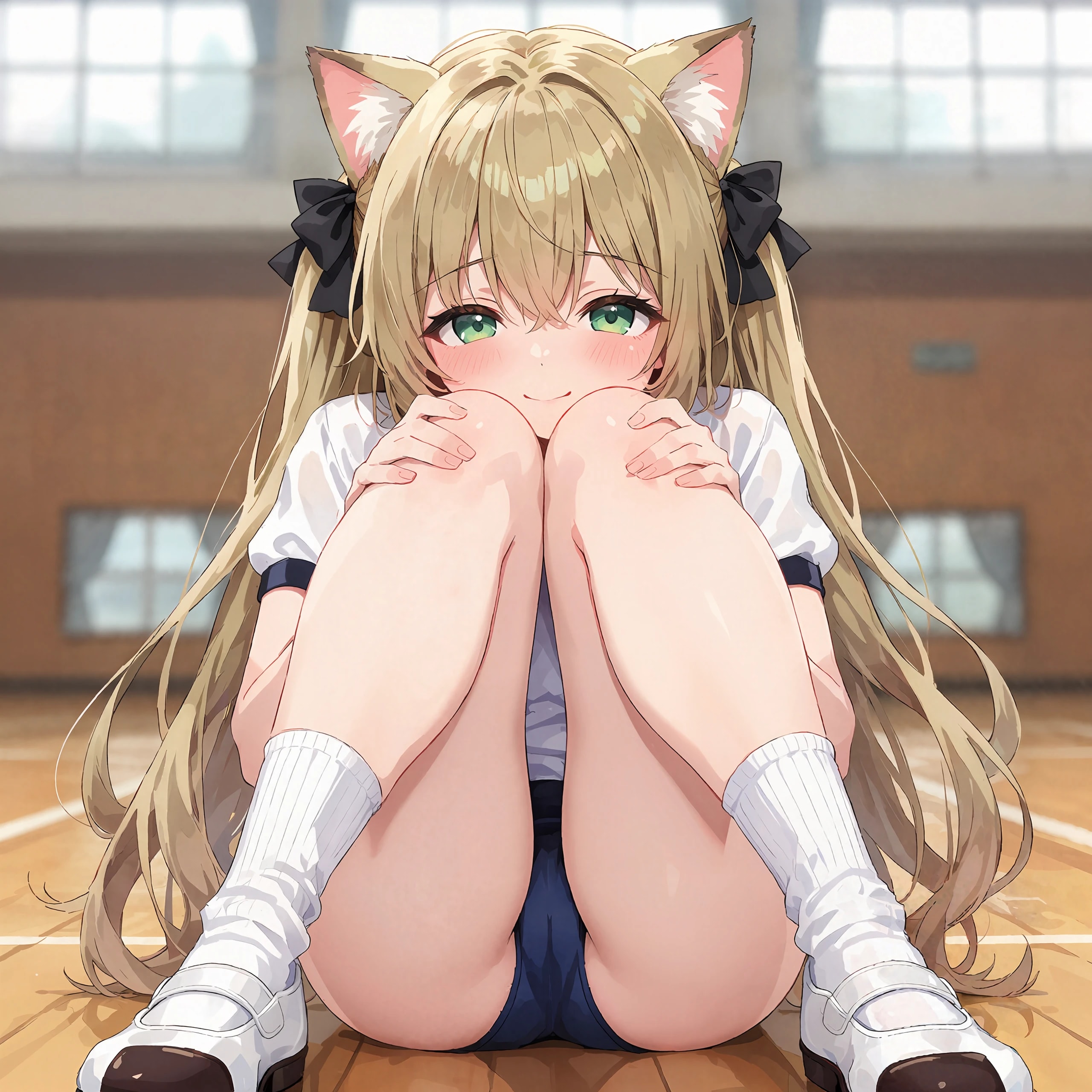 体育座りしている猫耳の女の子