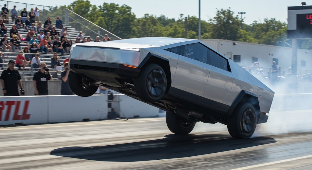 テスラサイバートラックでドラッグカー