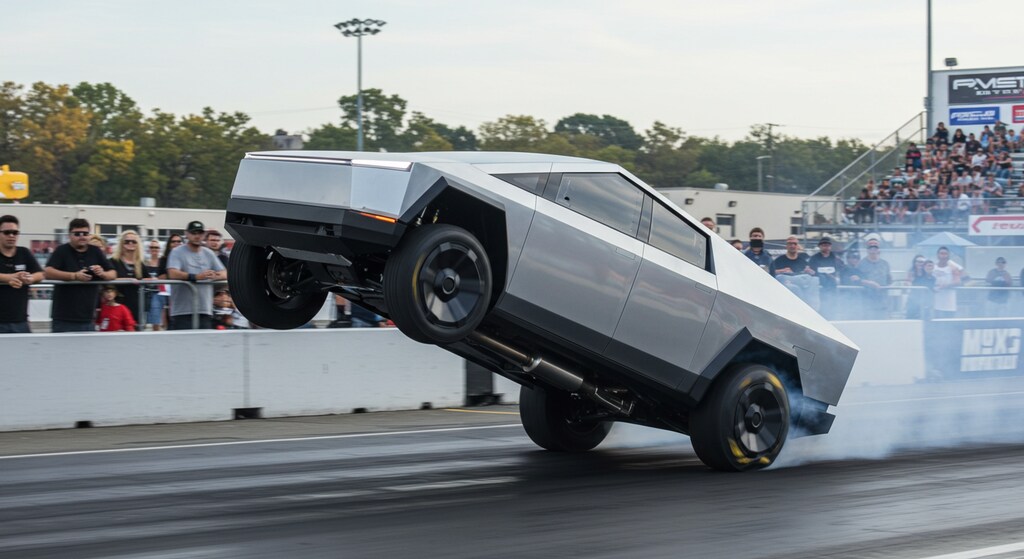 テスラサイバートラックでドラッグカー