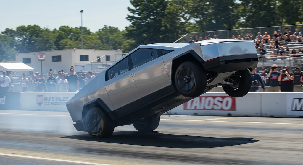 テスラサイバートラックでドラッグカー