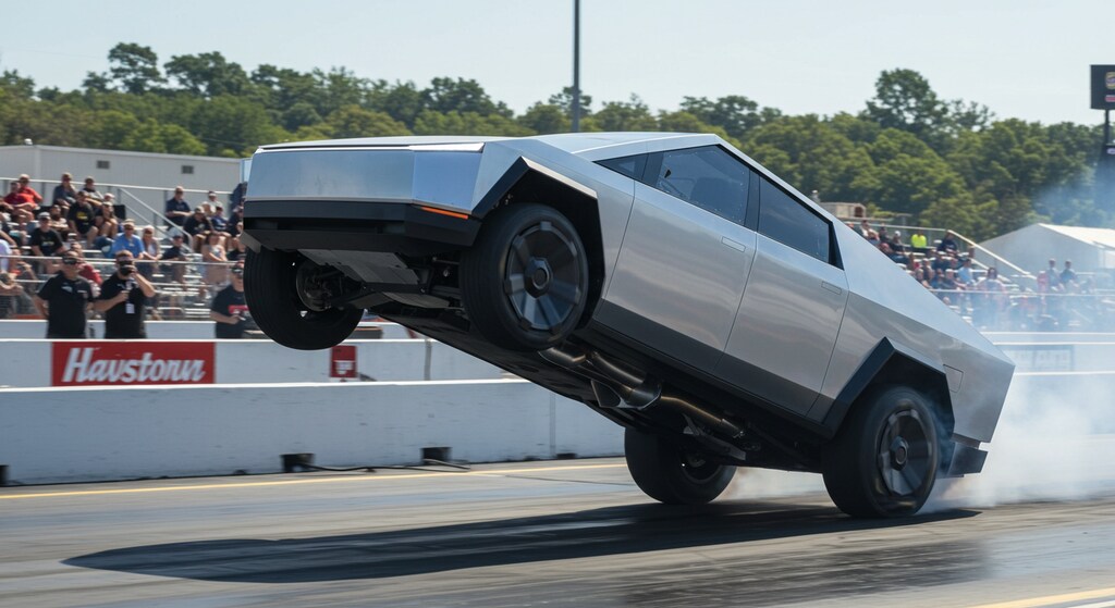 テスラサイバートラックでドラッグカー