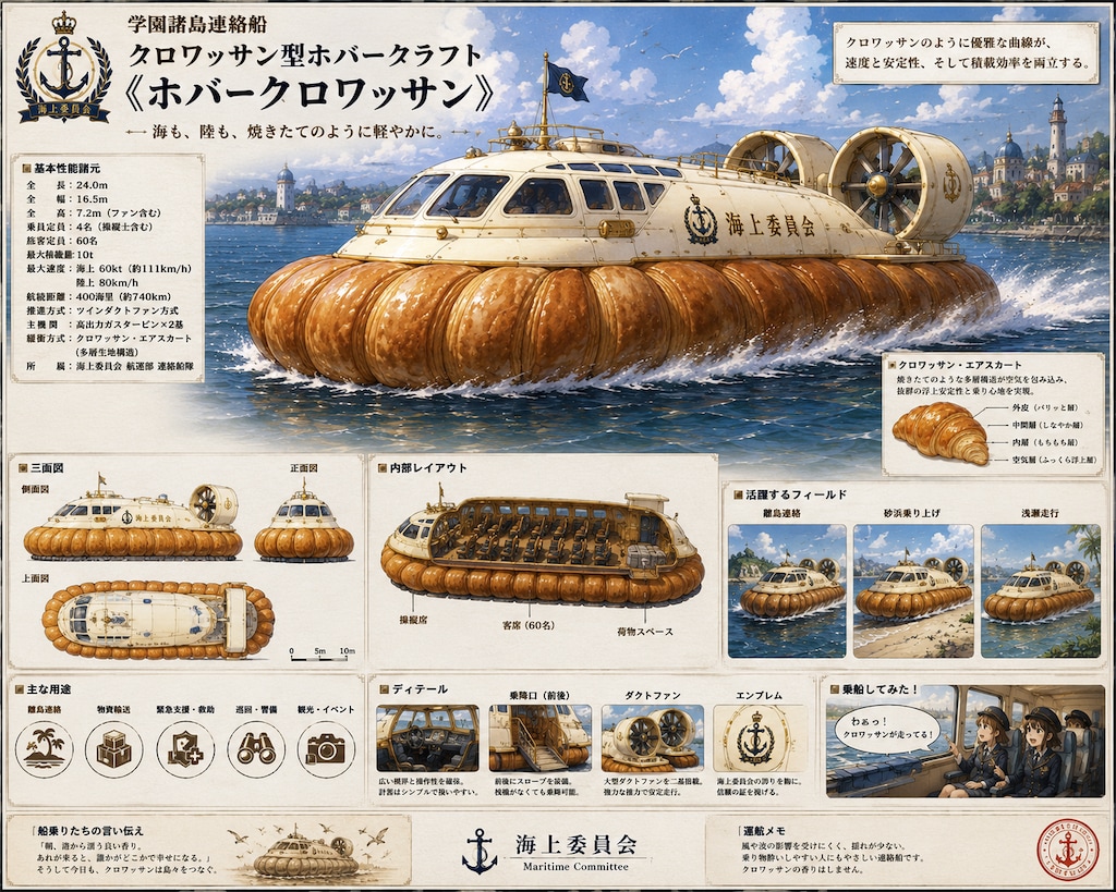 学園諸島連絡船 クロワッサン型ホバークラフト《ホバークロワッサン》