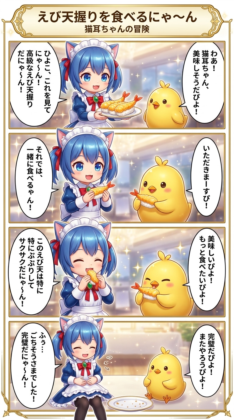 えび天握りを食べるにゃ〜ん | の人気AIイラスト・グラビア
