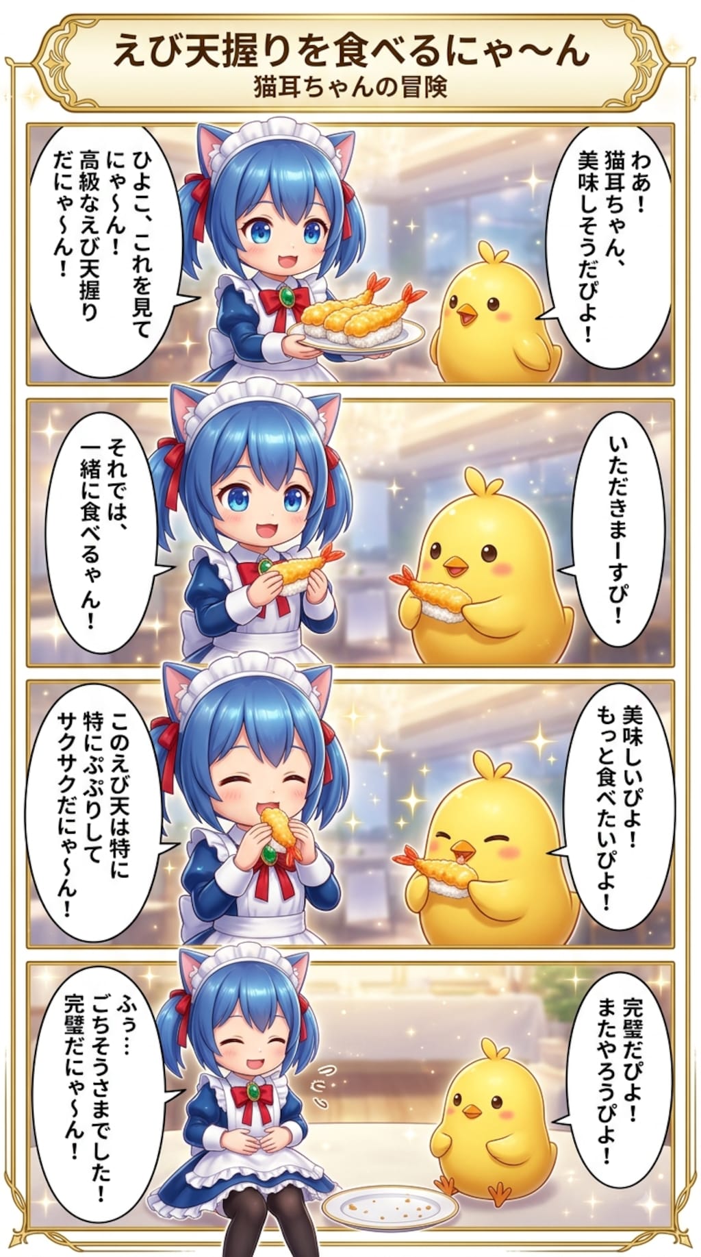 えび天握りを食べるにゃ〜ん