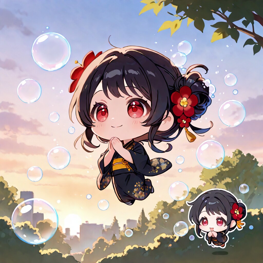 シャボン玉で遊ぶミニトキヒメ