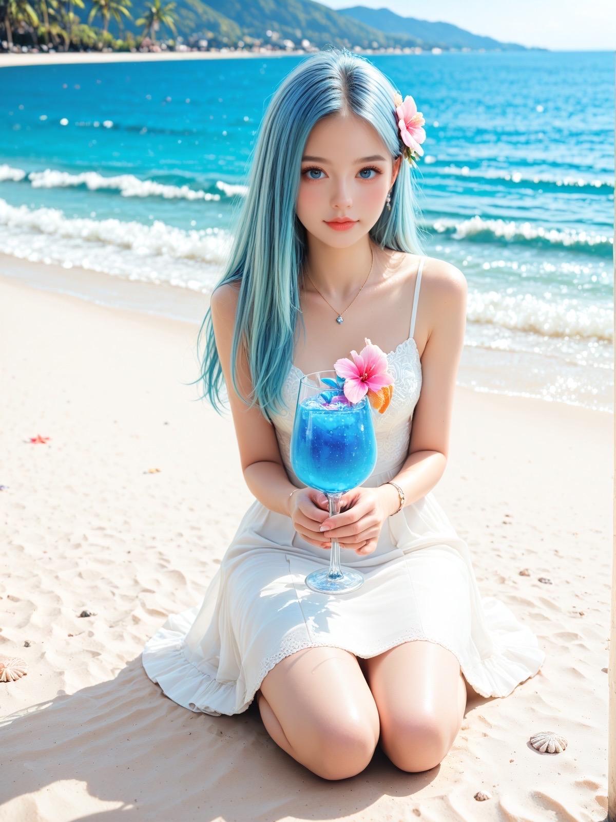 カクテル（ブルーハワイ）を擬人化した美少女 | の人気AIイラスト・グラビア