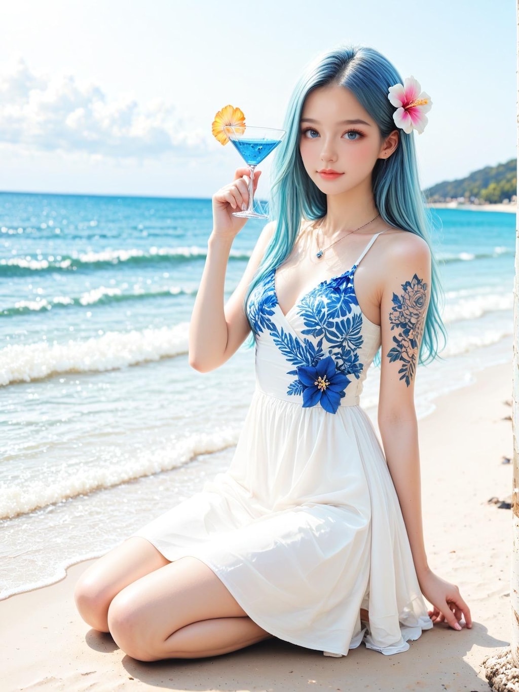 カクテル（ブルーハワイ）を擬人化した美少女