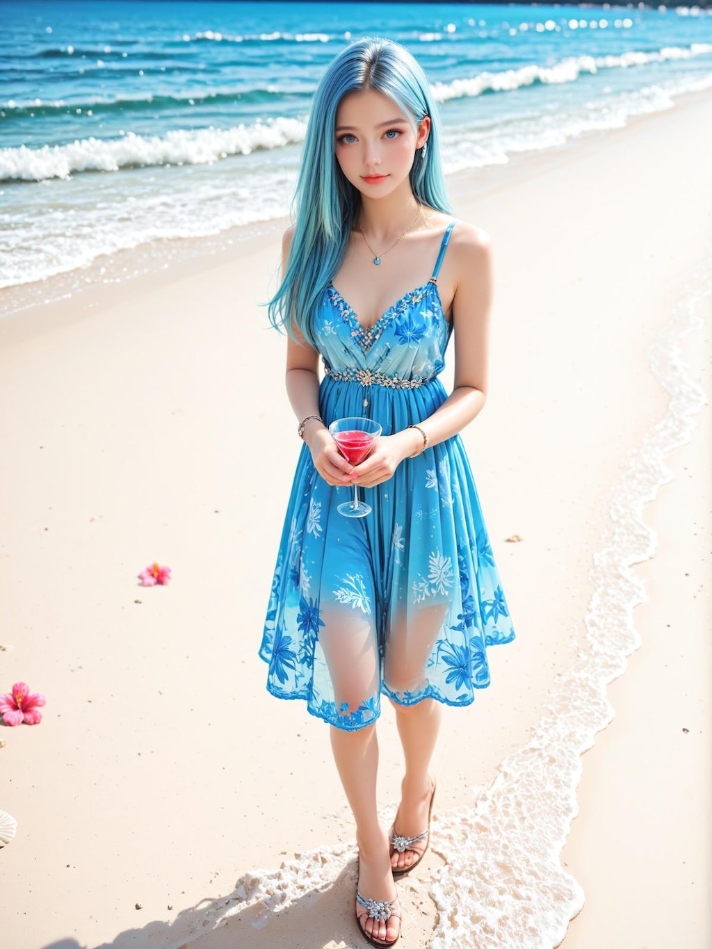 カクテル（ブルーハワイ）を擬人化した美少女