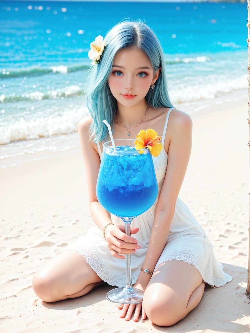 カクテル（ブルーハワイ）を擬人化した美少女