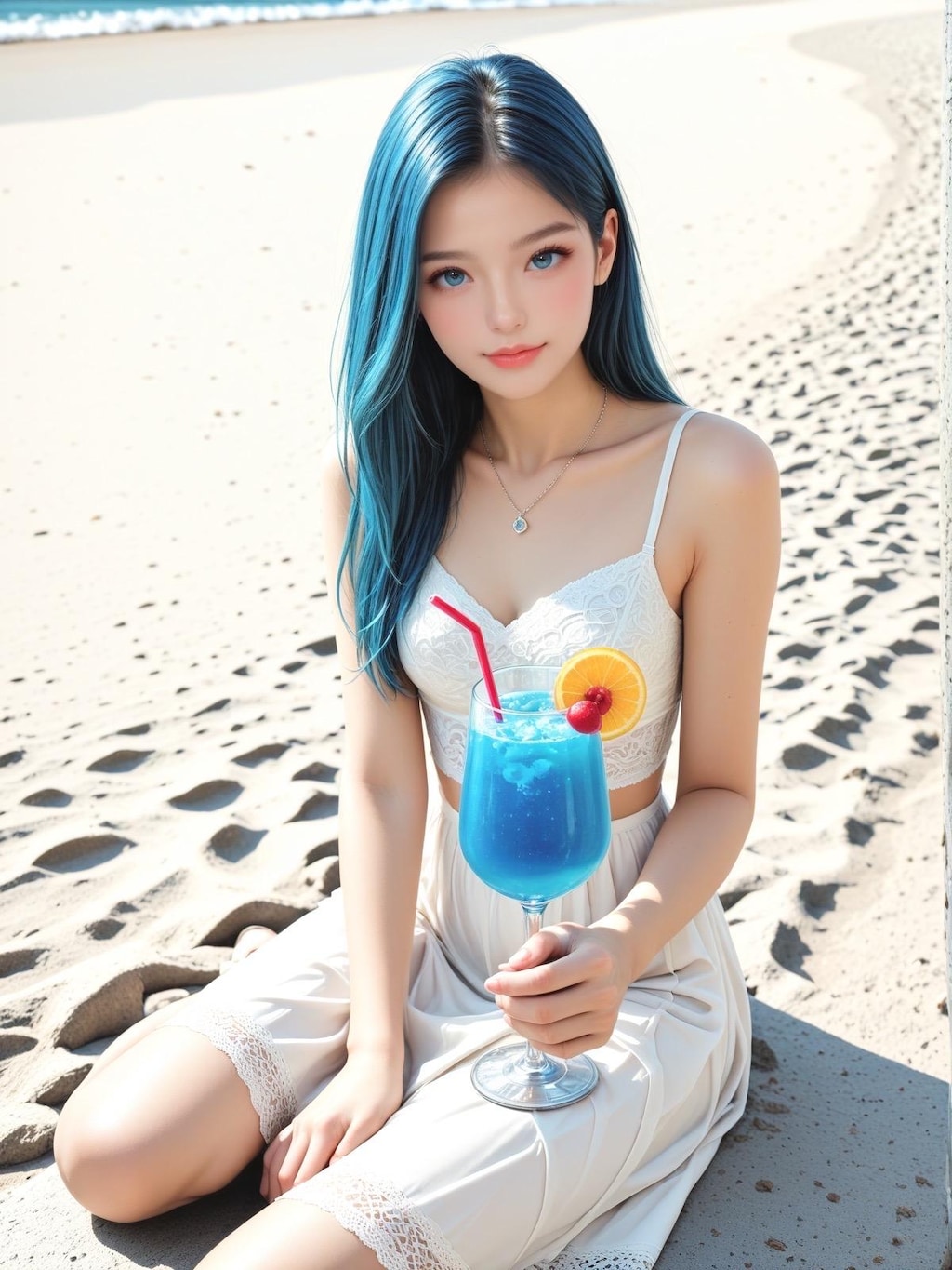 カクテル（ブルーハワイ）を擬人化した美少女