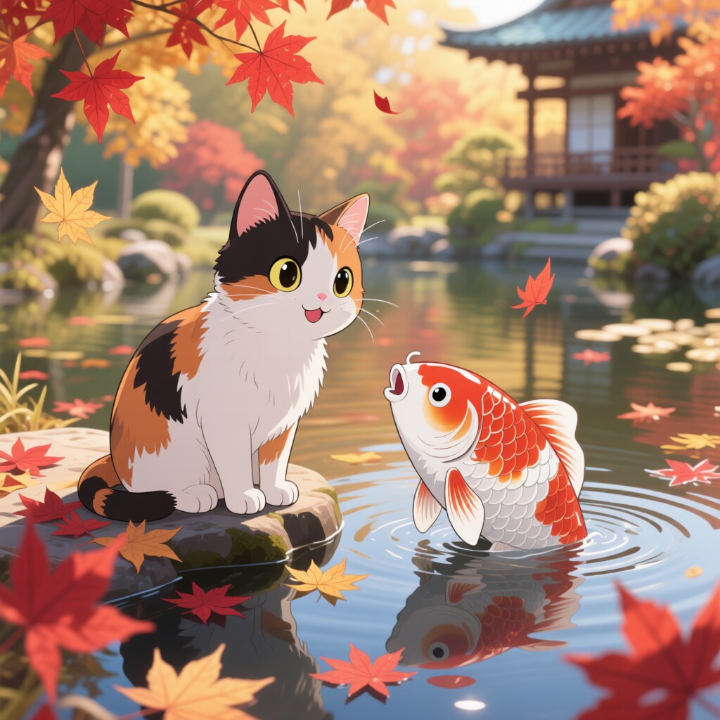 池のほとりで交わす、ふたりの挨拶 | の人気AIイラスト・グラビア