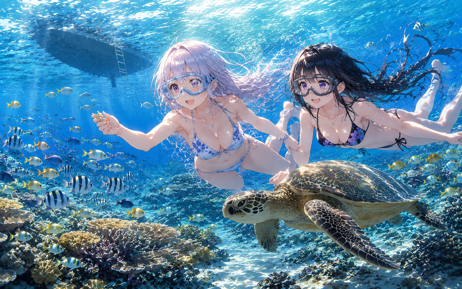 珊瑚礁の海で