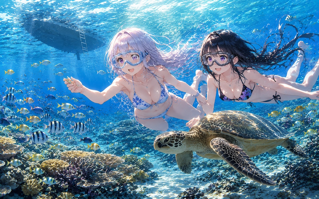 珊瑚礁の海で