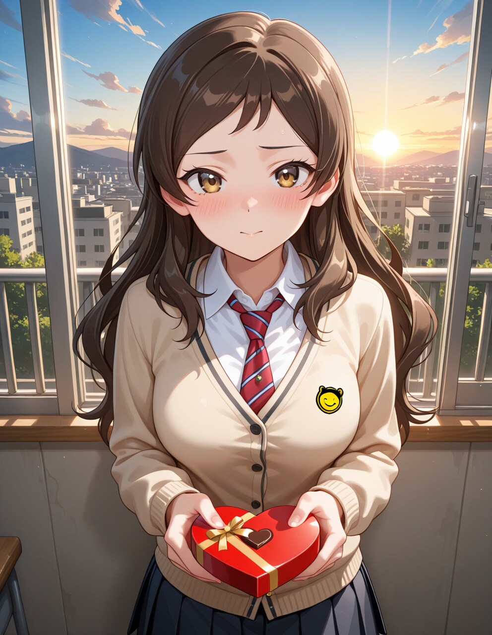清寧女学院の制服でバレンタイングラビアを撮られる志保(PixAI版)