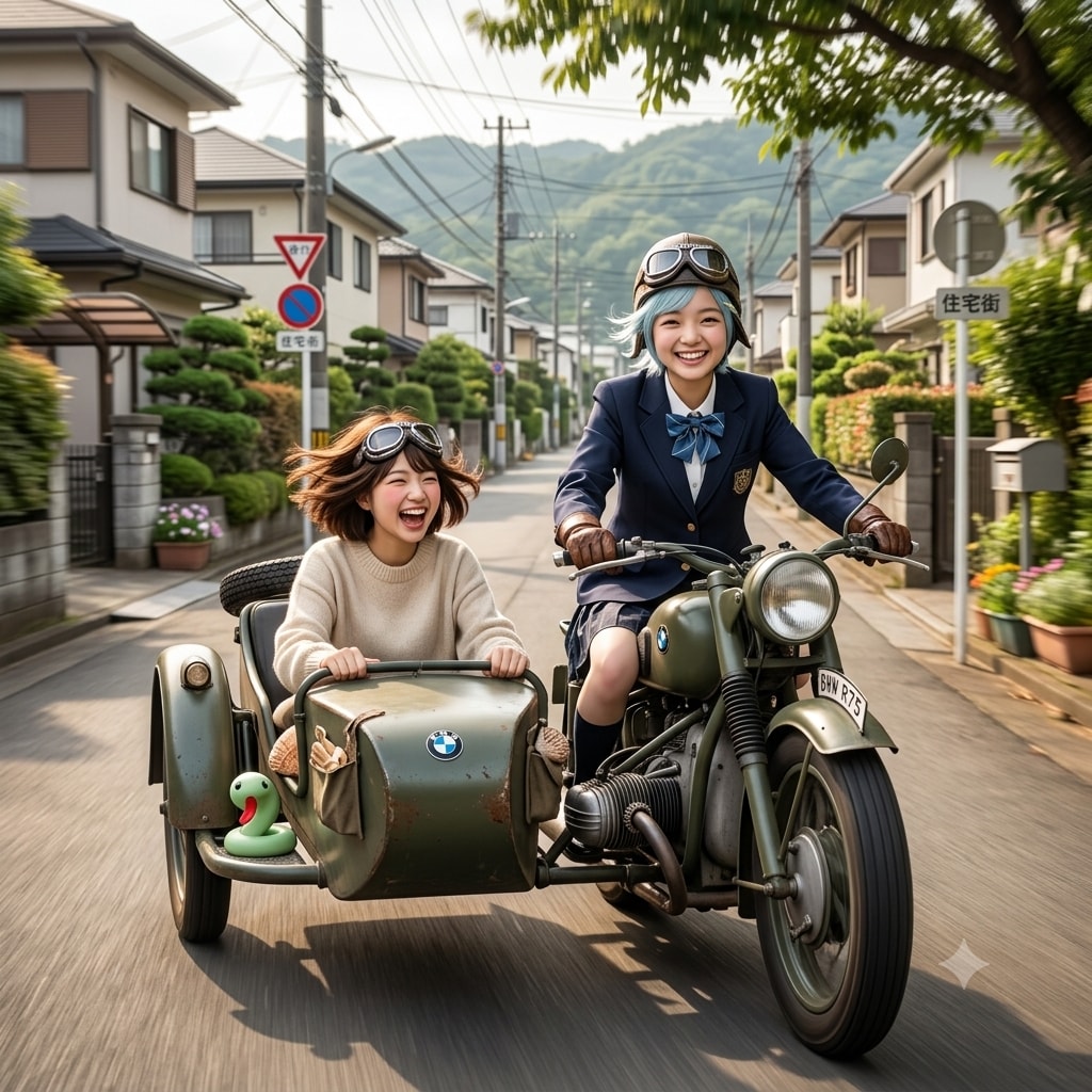 らっ子ちゃんと軍用バイク