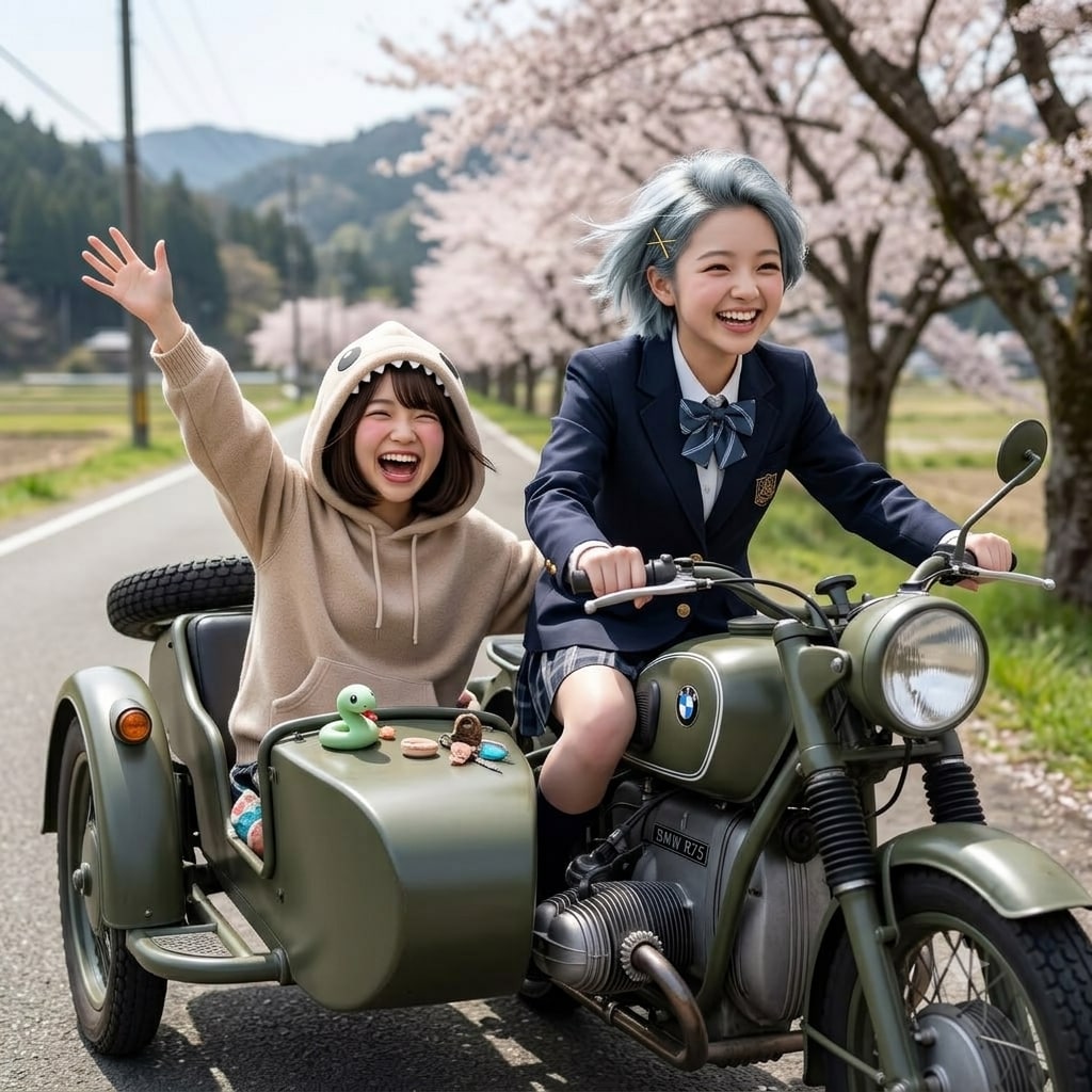 らっ子ちゃんと軍用バイク
