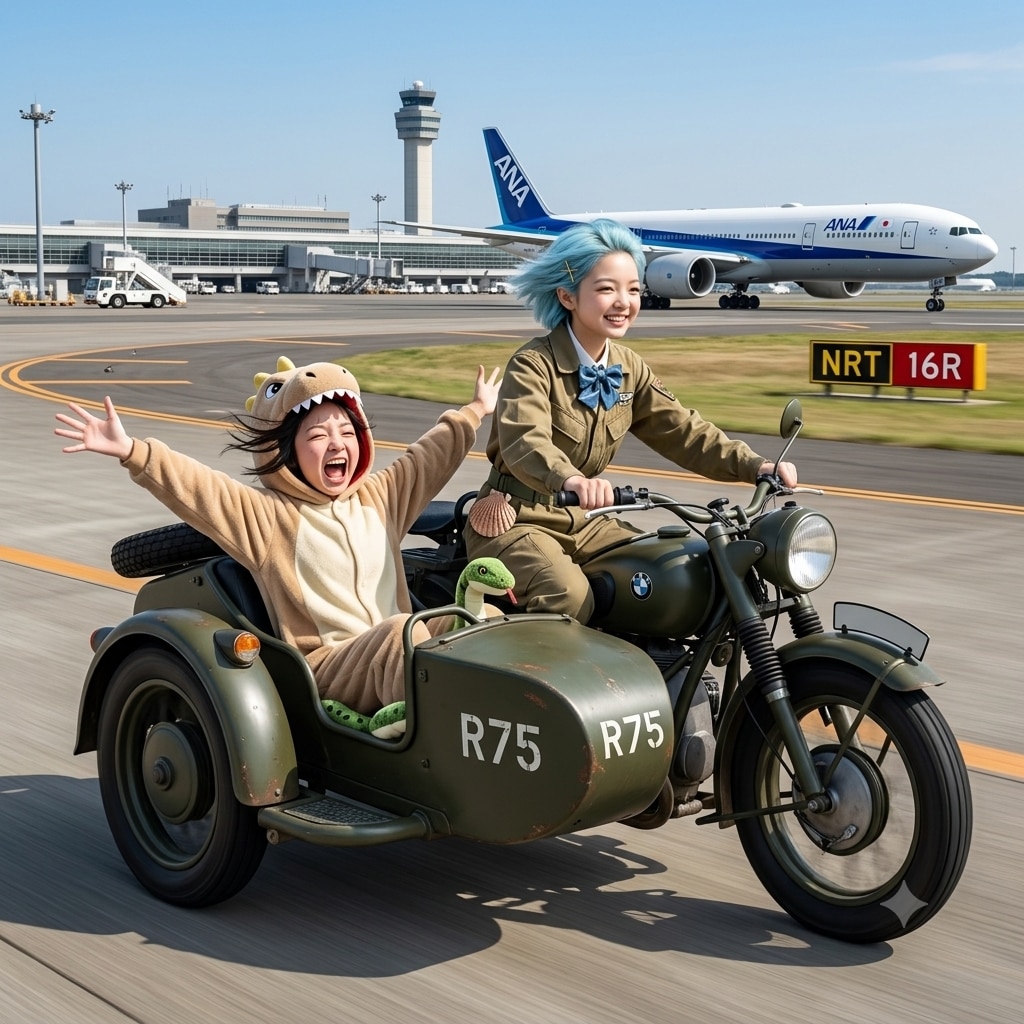 らっ子ちゃんと軍用バイク