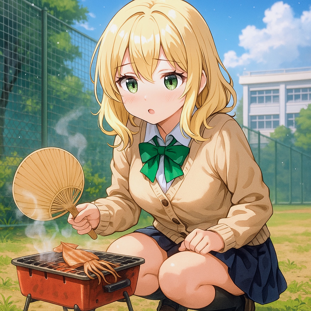 スルメを炙る沙也ちゃん