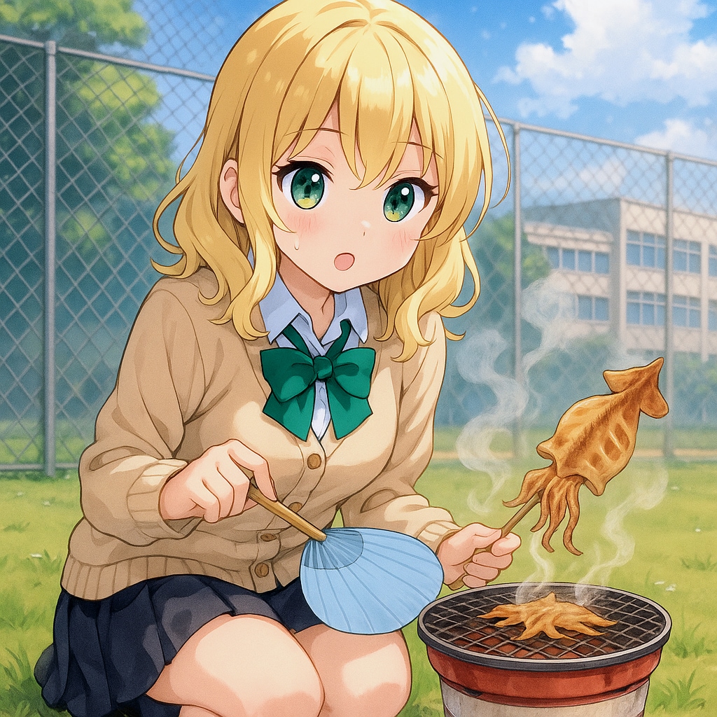 スルメを炙る沙也ちゃん