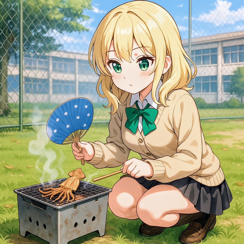 スルメを炙る沙也ちゃん